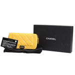Chanel Yellow Quilted Leather CC Logo Continental Zip Wallet