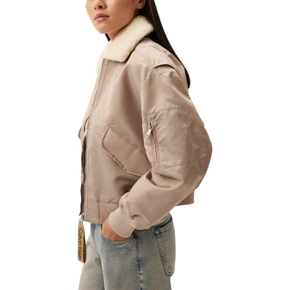 Calvin Klein Jeans Beige Polyester Jackets & Coat Calvin Klein Jeans Rosy Brown