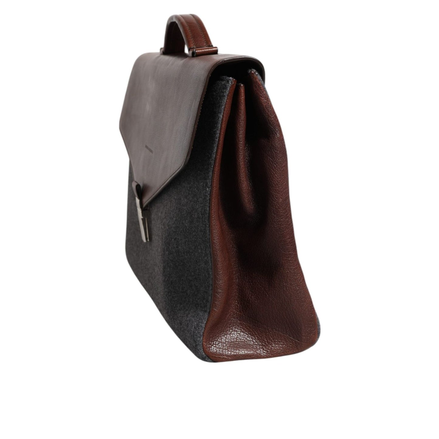 Brunello Cucinelli Brown Gray Leather Cognac Wool Business Tote Bag
