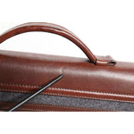 Brunello Cucinelli Brown Gray Leather Cognac Wool Business Tote Bag