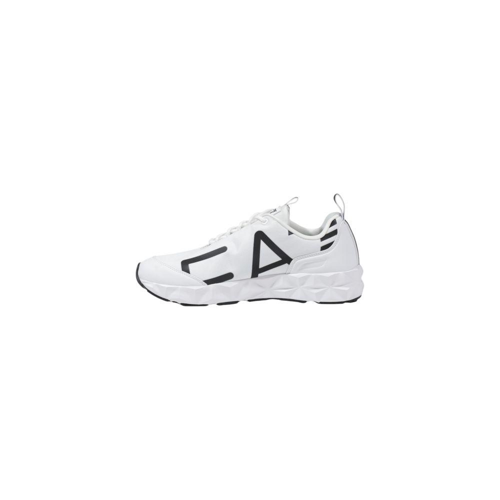 EA7 Emporio Armani black and white polyester sneaker, men's lightweight sporty design with elegant details, side view