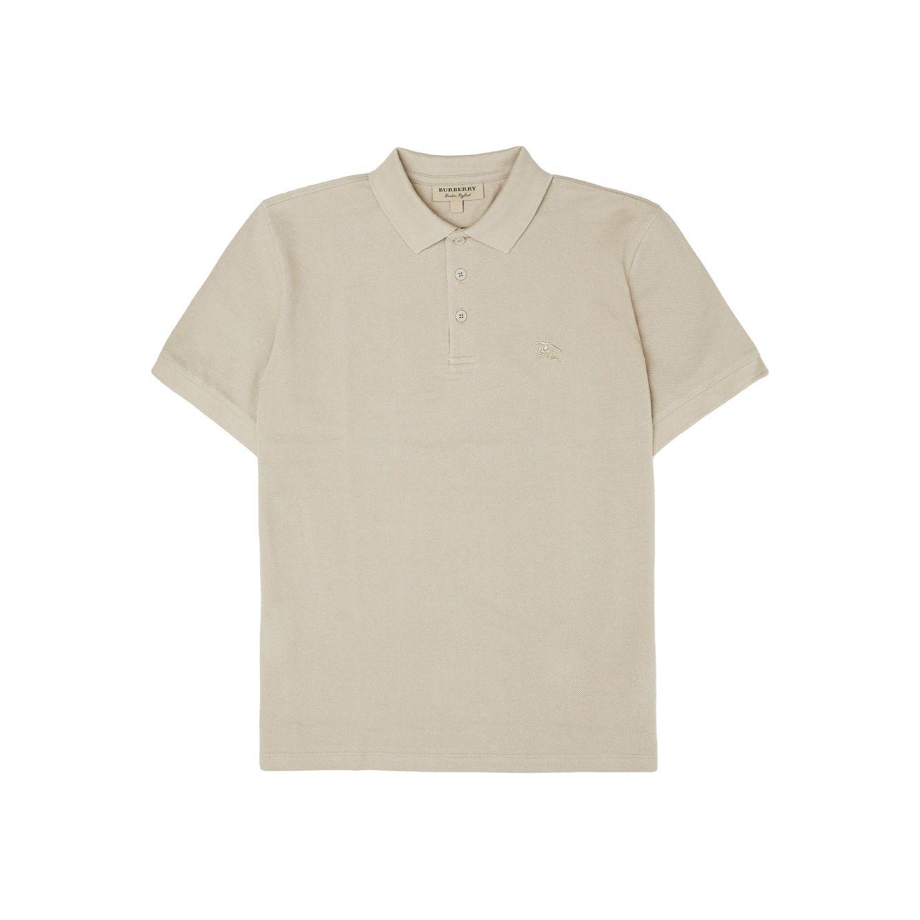 Burberry Pale Stone Cotton Polo Shirt with collar and short sleeves, regular fit, made of 100% cotton, featuring logo detail.