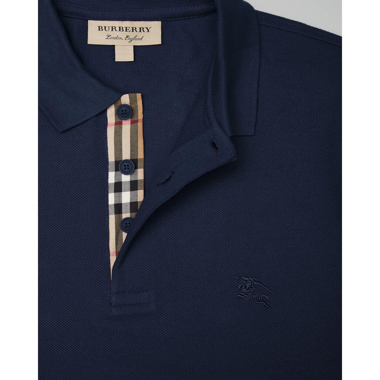 Burberry Navy Blue Cotton Collared Polo Shirt