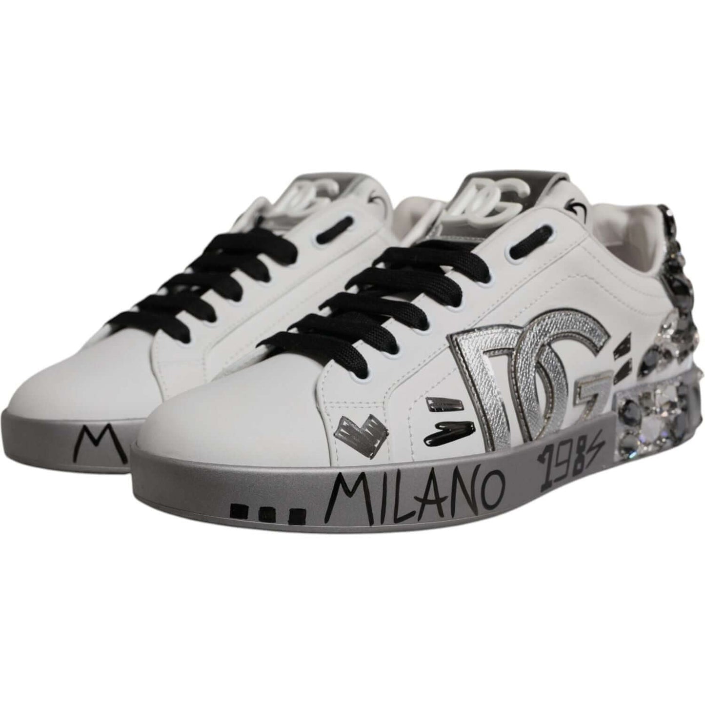 Dolce & Gabbana White Silver Crystal Logo Portofino Sneakers Shoes MV7047#1-42