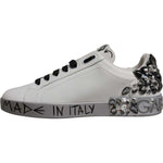 Dolce & Gabbana White Silver Crystal Logo Portofino Sneakers Shoes MV7047#1-42