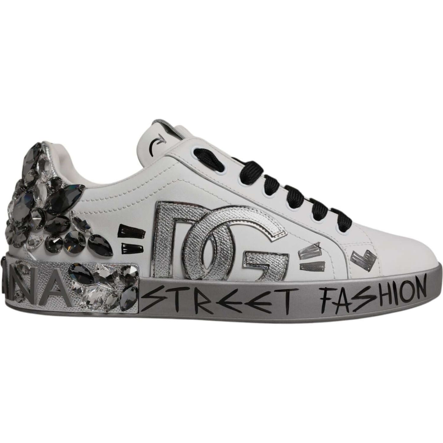 Dolce & Gabbana White Silver Crystal Logo Portofino Sneakers Shoes MV7047#1-42