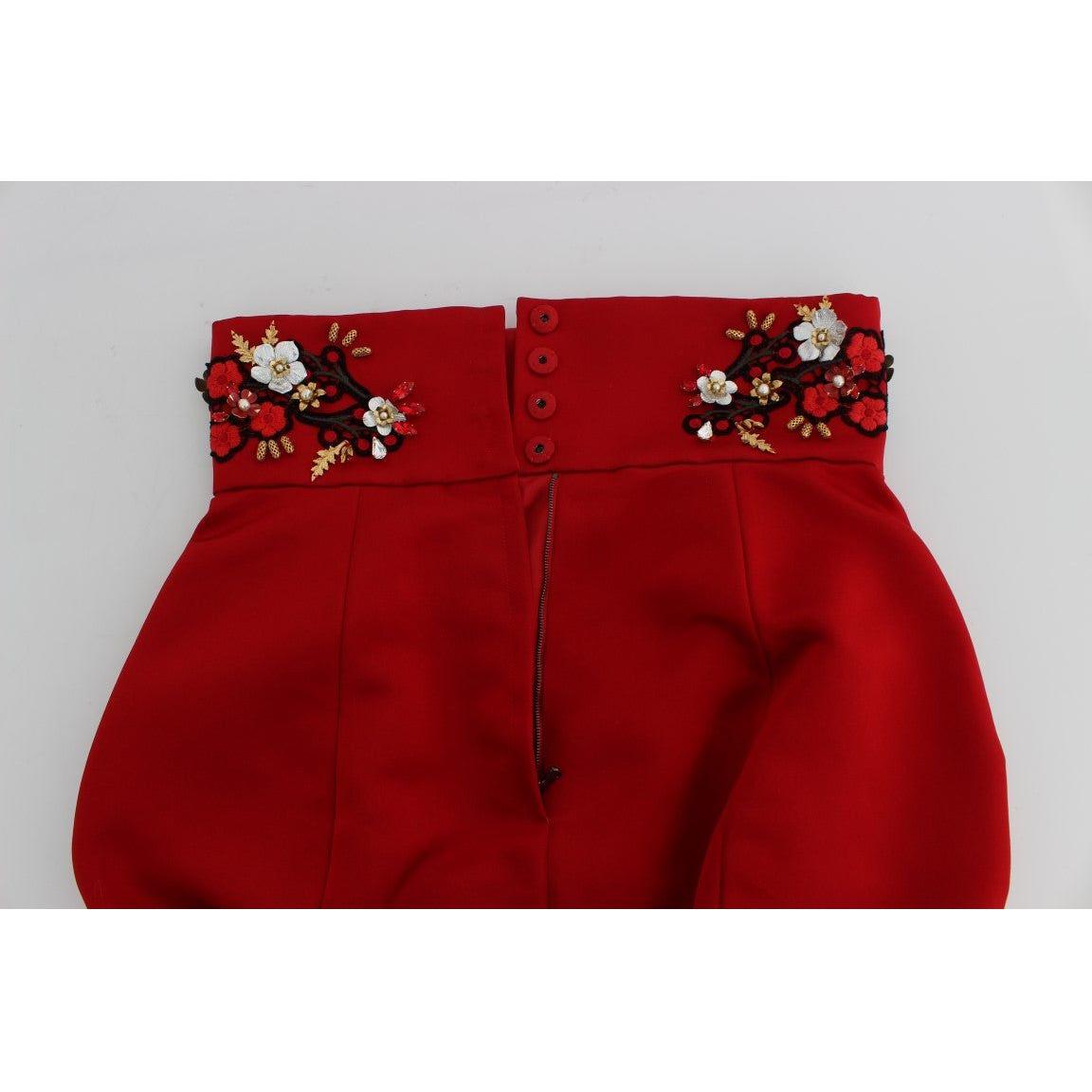 Dolce & Gabbana Red Silk Crystal-Embellished High Waist Shorts Dolce & Gabbana Dark Red
