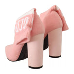 GCDS Pink Suede Logo Socks Block Heel Ankle Boots Shoes LA9416-36
