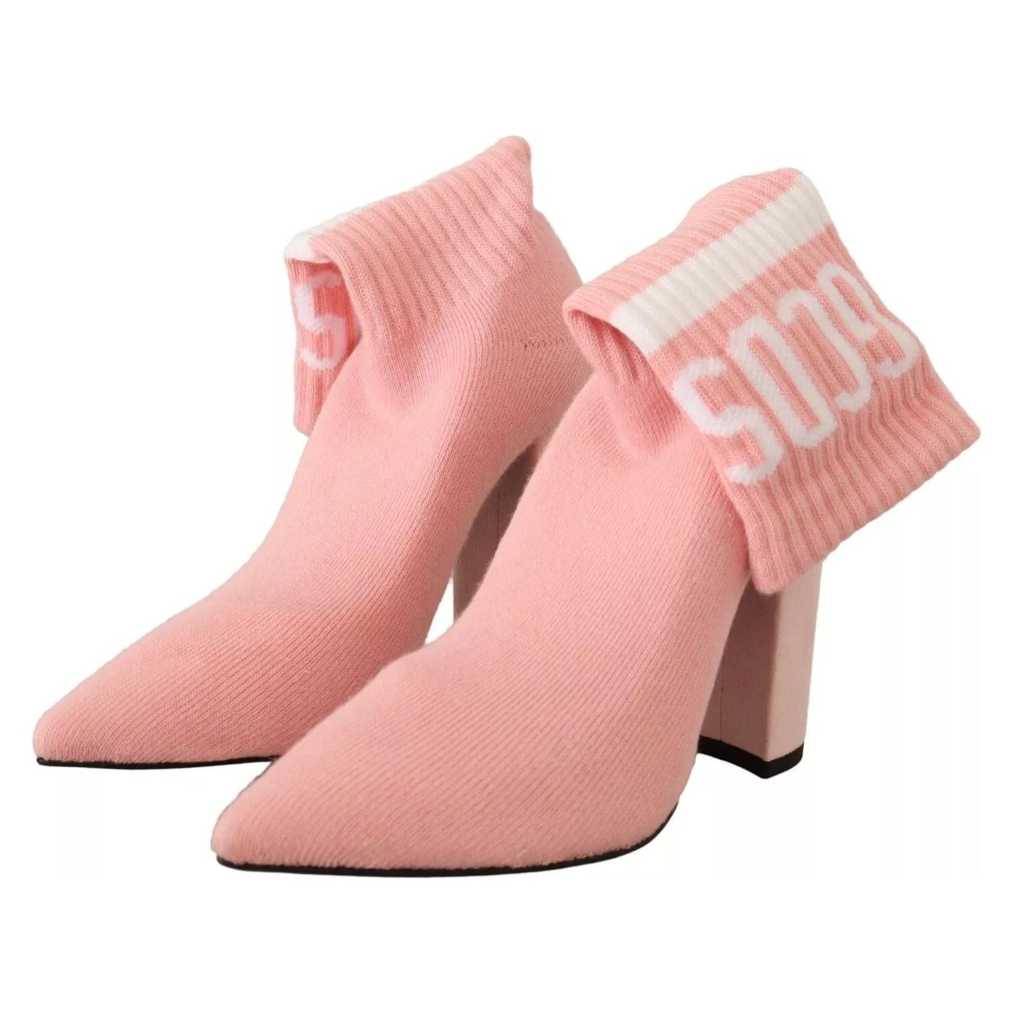 GCDS Pink Suede Logo Socks Block Heel Ankle Boots Shoes LA9416-36