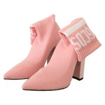 GCDS Pink Suede Logo Socks Block Heel Ankle Boots Shoes LA9416-36