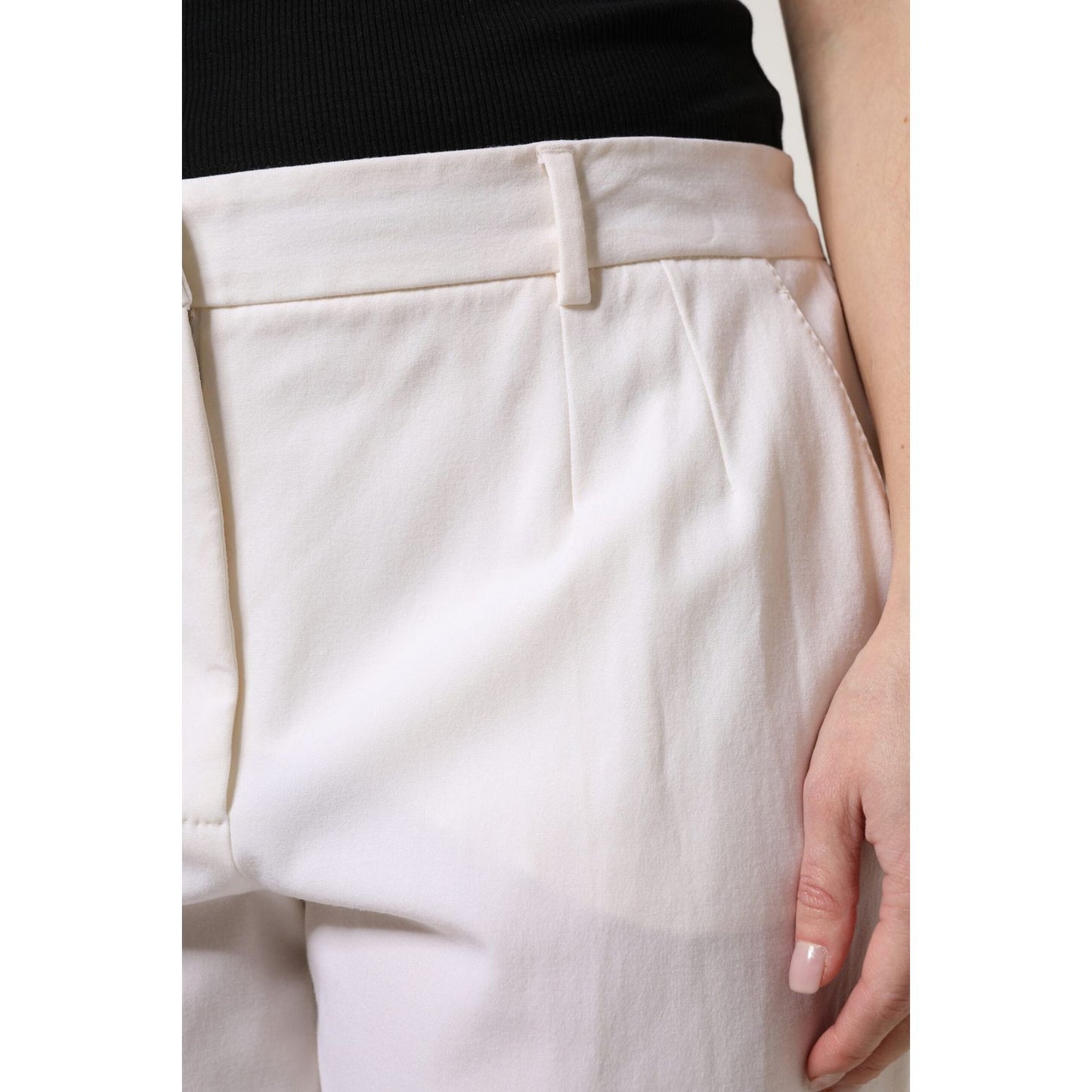 Dolce & Gabbana White Wool Mid Waist Wide Leg Pants PAN76145-48