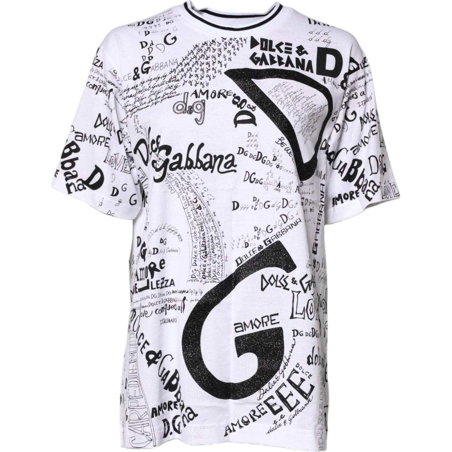 Dolce & Gabbana White Graffiti Print Cotton Crew Neck T-shirt TSH8115-46