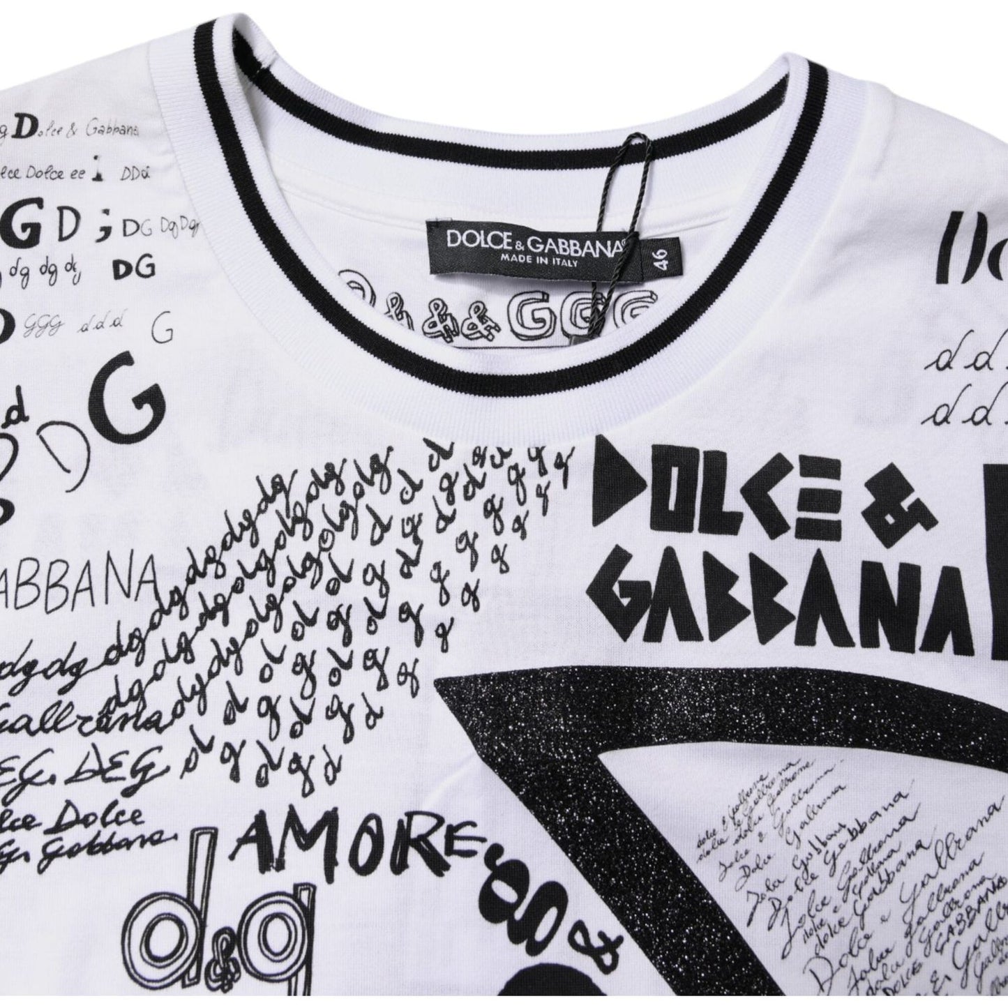 Dolce & Gabbana White Graffiti Print Cotton Crew Neck T-shirt TSH8115-46