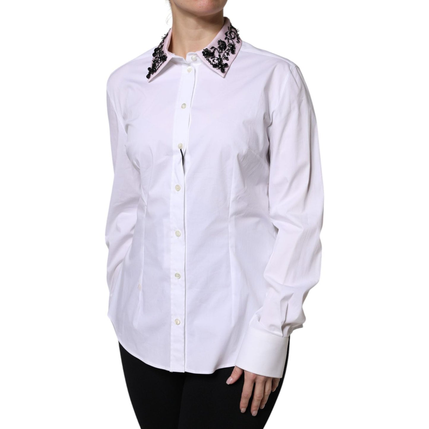 Dolce & Gabbana White Embellished Collared Dress Shirt Top TSH878639-48