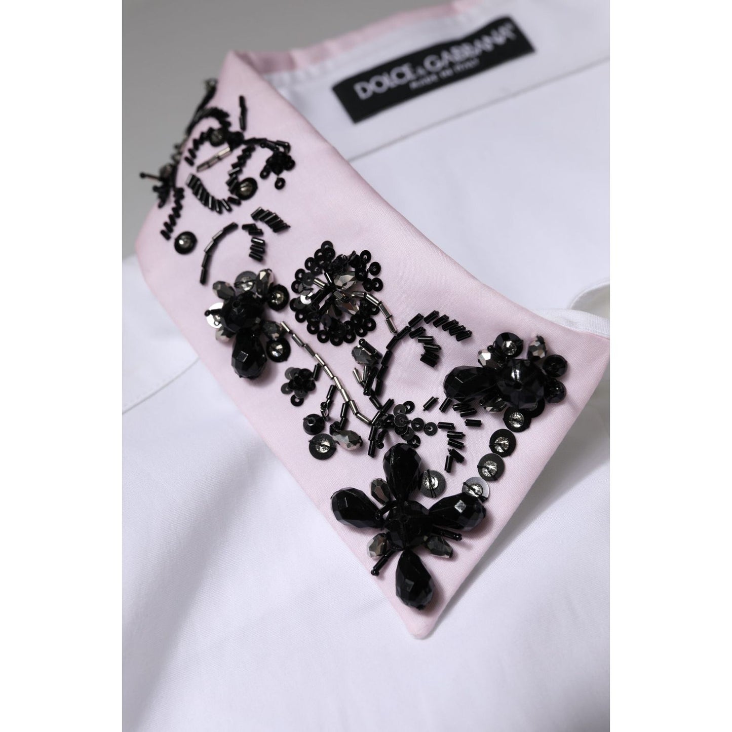 Dolce & Gabbana White Embellished Collared Dress Shirt Top TSH878639-48