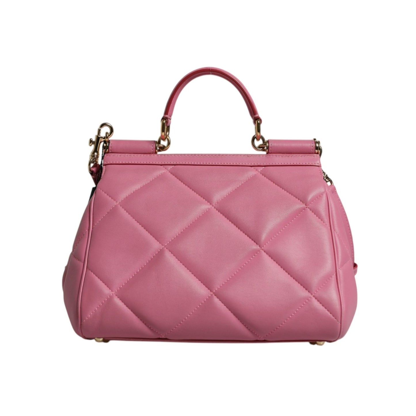 Dolce & Gabbana Pink Leather Sicily Logo Shoulder Satchel Bag