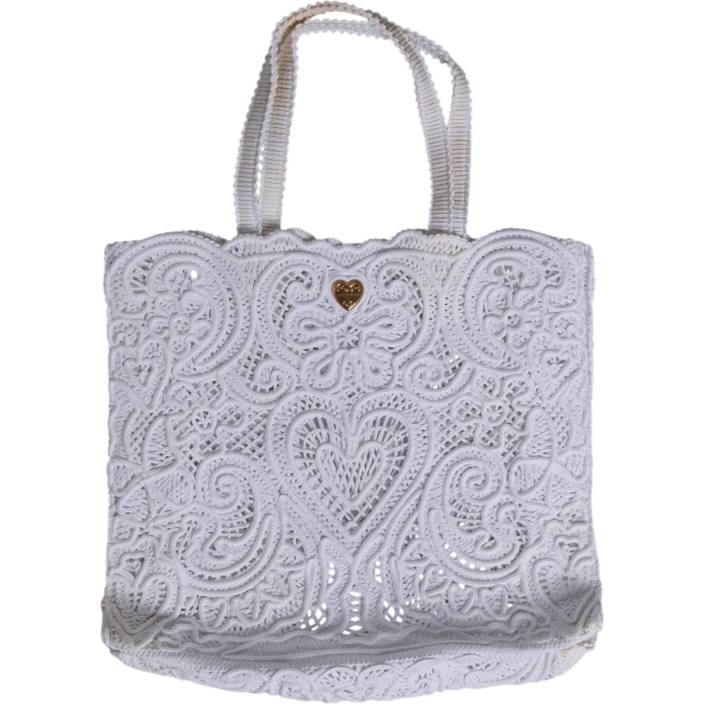 Dolce & Gabbana White Cordonetto Lace Beatrice Tote Shopping Bag BAG4397