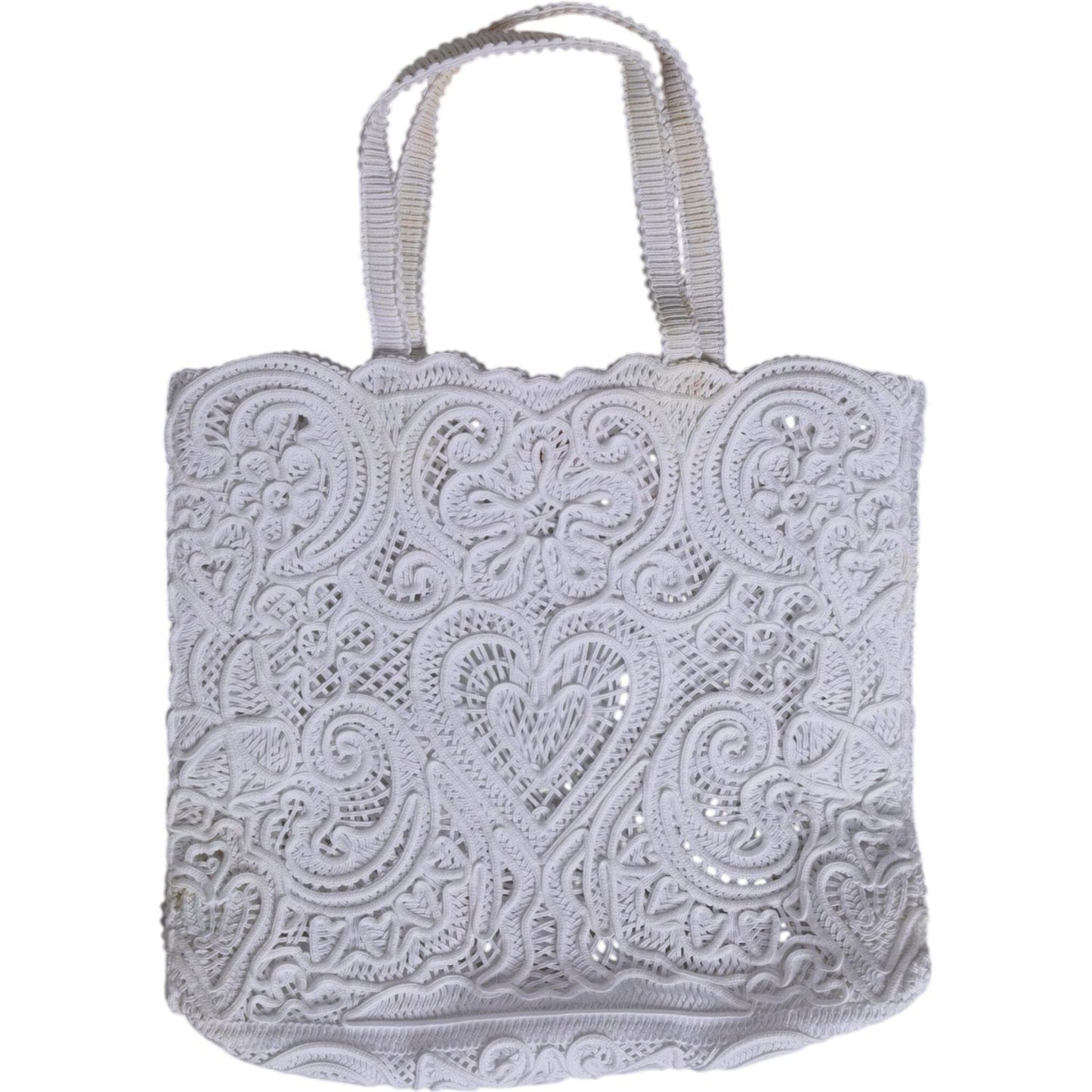 Dolce & Gabbana White Cordonetto Lace Beatrice Tote Shopping Bag BAG4397
