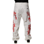 Dolce & Gabbana White Corals Tattered Straight Denim Jeans PAN75183-48