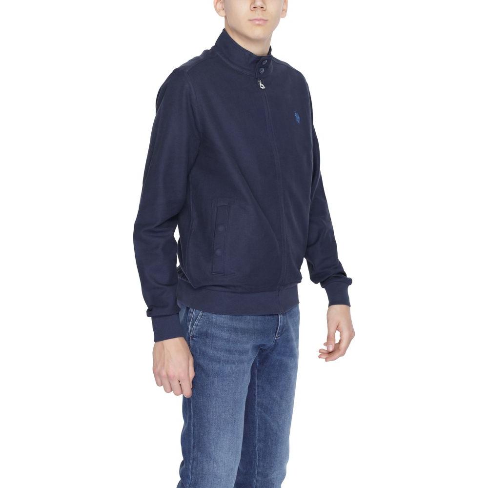 Men's U.S. Polo Assn. blue cotton jacket with high collar, zip closure, and refined details, perfect for stylish comfort.