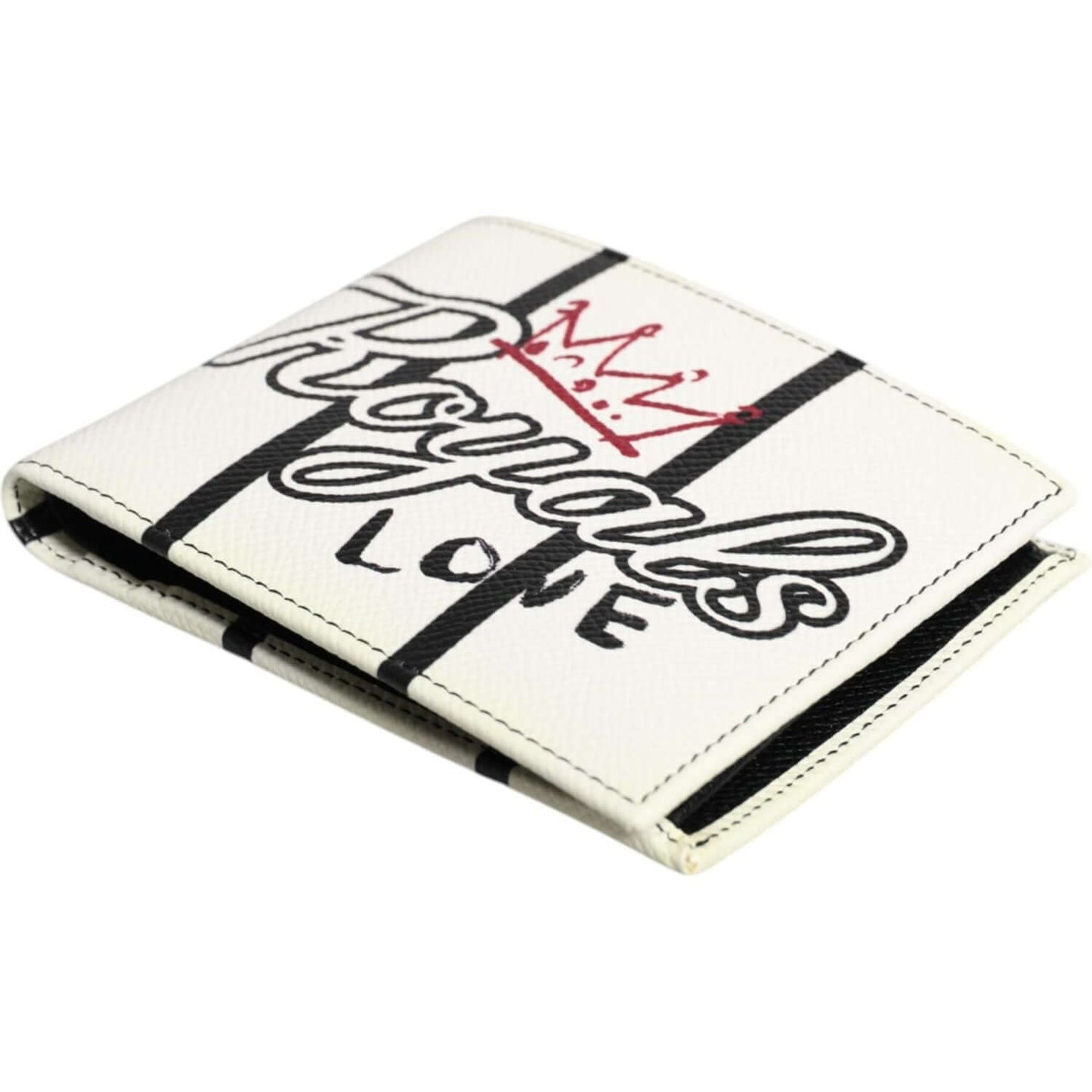 Dolce & Gabbana White Leather DG Crown Royals Bifold Card Holder Wallet BAG4626