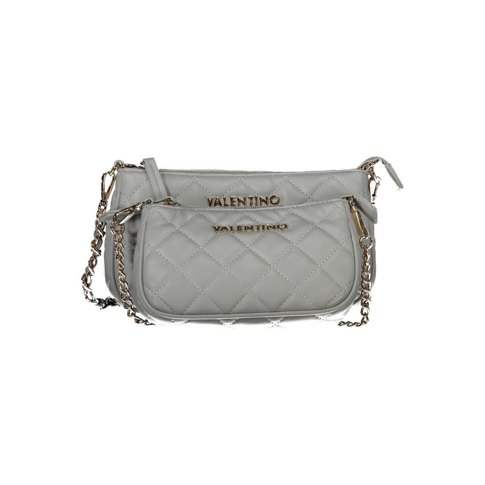 Valentino Bags Gray Polyethylene Women's Handbag with Removable Chain Strap and Logo
