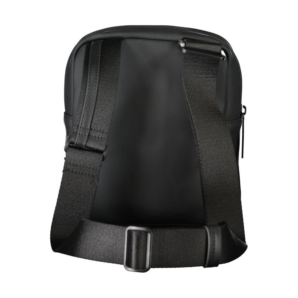 Back view of Calvin Klein black men's shoulder bag with adjustable strap for versatile carrying options.