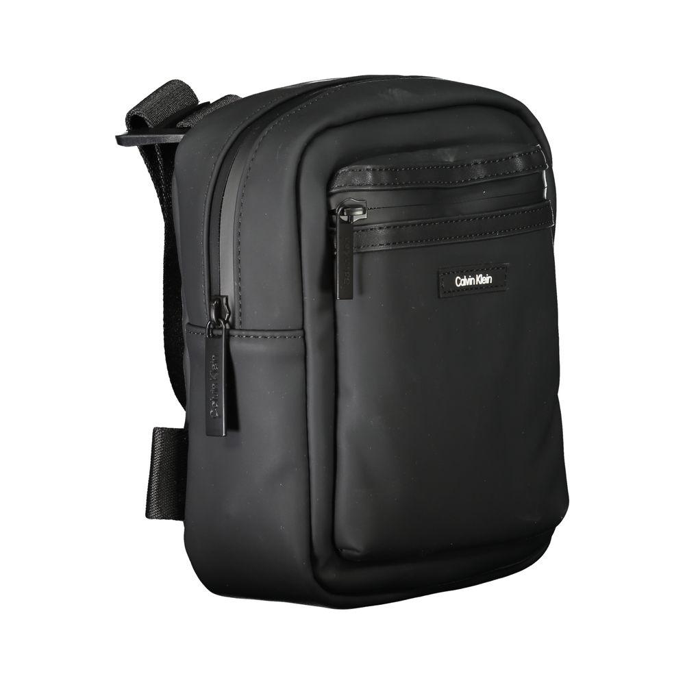 Calvin Klein Black Polyester Men's Shoulder Bag with adjustable strap, exterior pocket, and eco-friendly design.