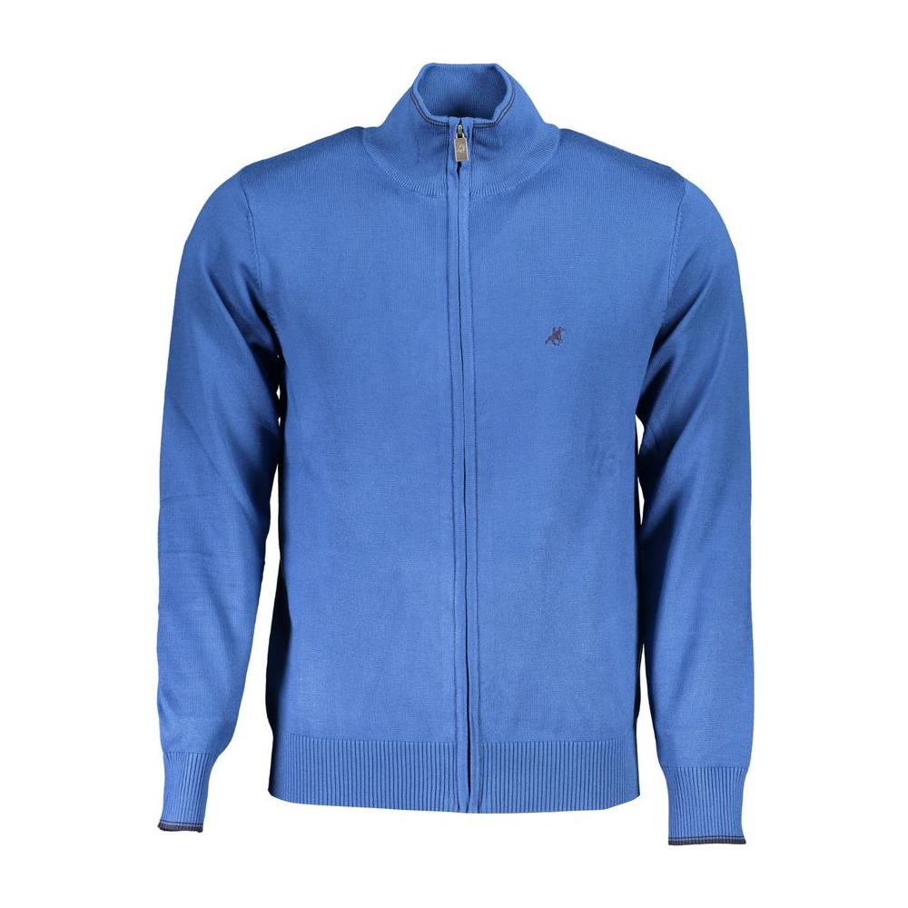 U.S. Grand Polo Elegant Long Sleeve Zip Cardigan with Embroidery U.S. Grand Polo Steel Blue