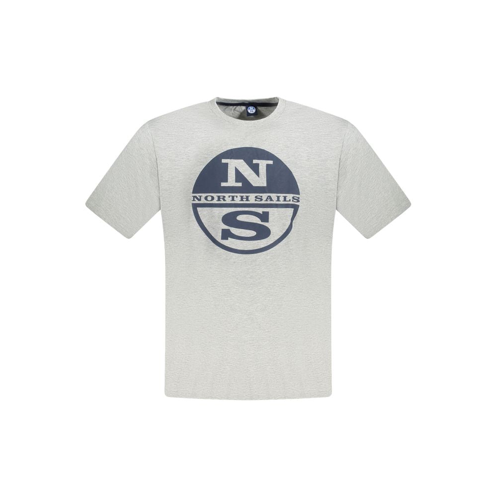 Gray North Sails men's cotton t-shirt with crew neck, short sleeves, and bold logo print, embodying nautical style.