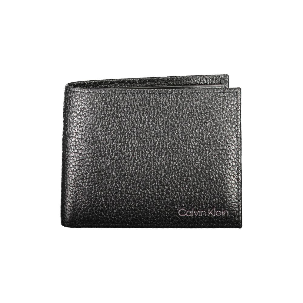 Calvin Klein black leather men's wallet with RFID-blocking technology, featuring sleek design and elegant logo.