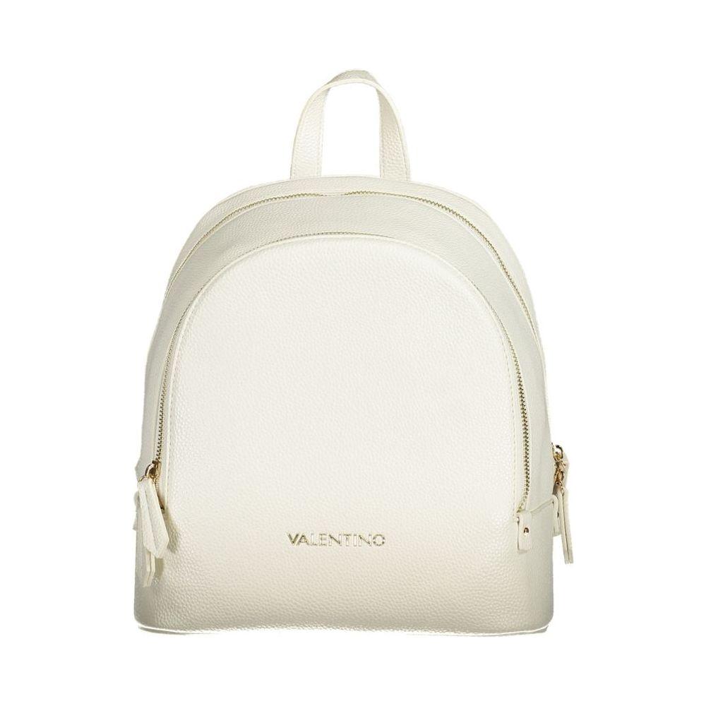 Valentino Bags white polyethylene backpack with adjustable straps, one handle, external pocket, and zip closure.