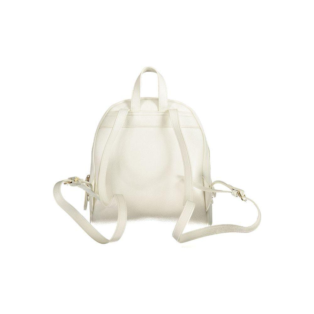Back view of Valentino Bags white polyethylene backpack with adjustable straps and top handle.