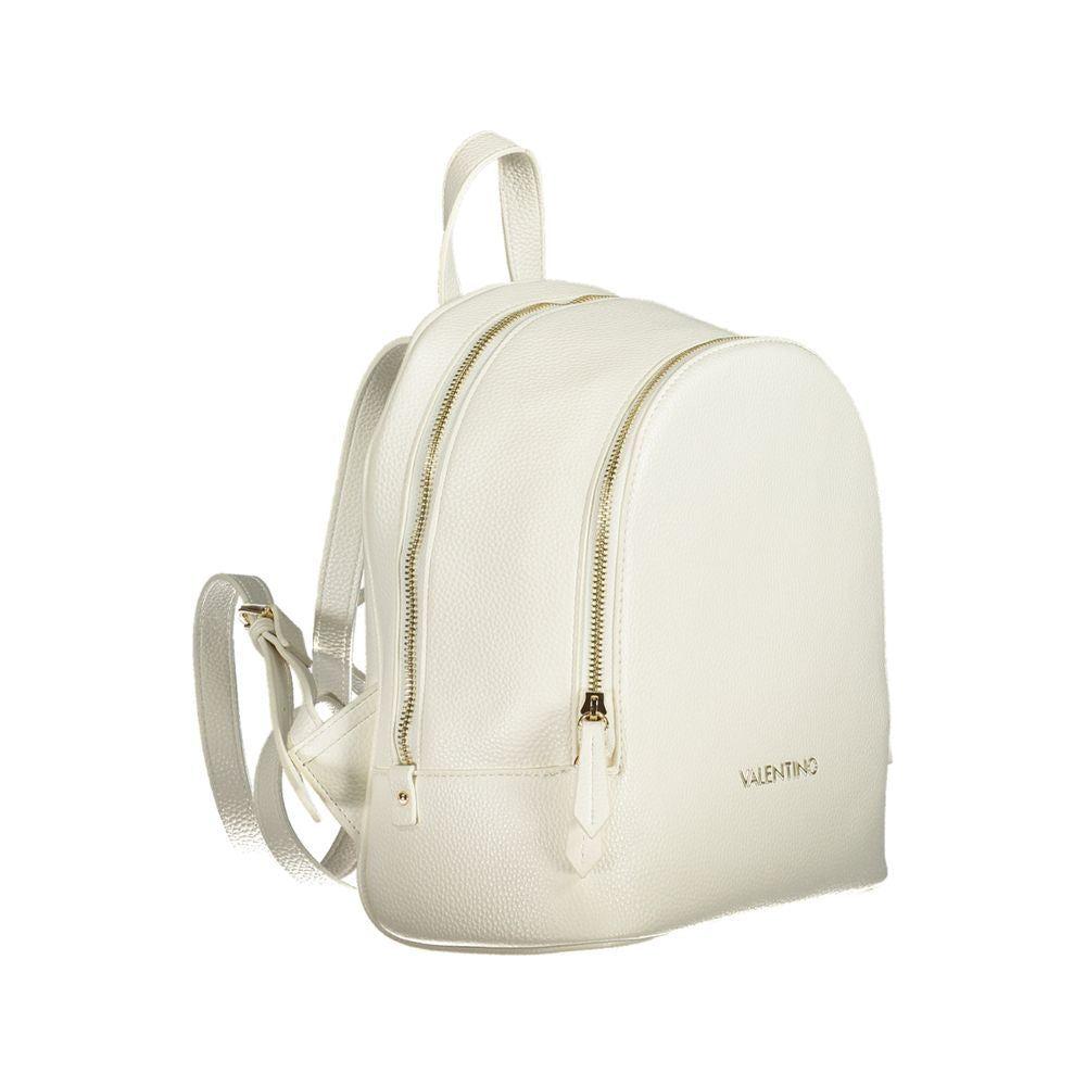 Valentino Bags white polyethylene backpack with one handle, adjustable straps, external pocket, two internal pockets, and zip closure.