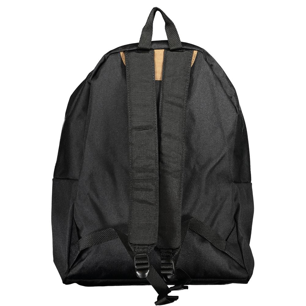 Back view of Napapijri black cotton men backpack with adjustable straps and durable design.