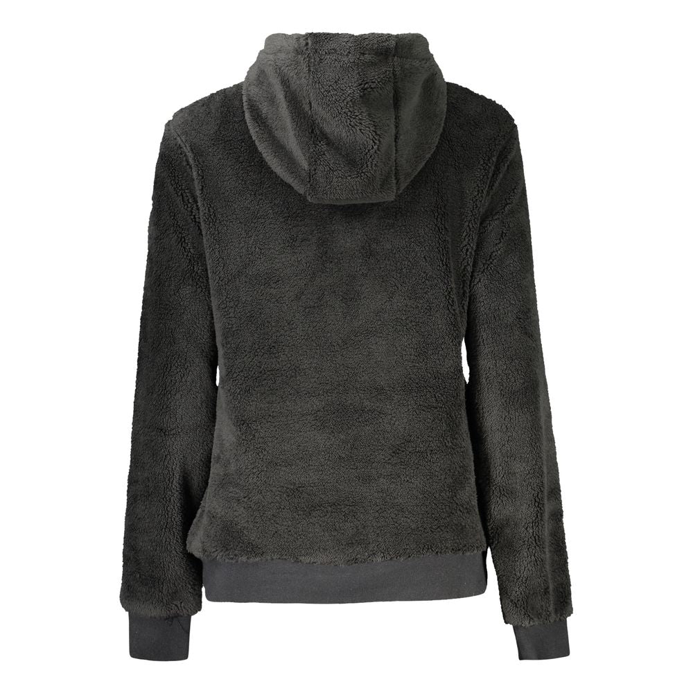 Back view of black Norway 1963 women's polyester hoodie with teddy bear embroidery and logo, showcasing plush long sleeves and hood.
