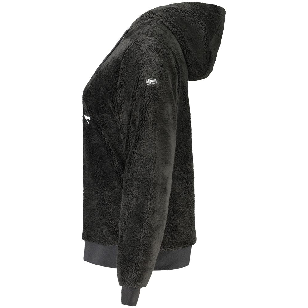 Side view of Norway 1963 Black Polyester Women's Hoodie with teddy bear embroidery, showcasing cozy luxury and chic design.