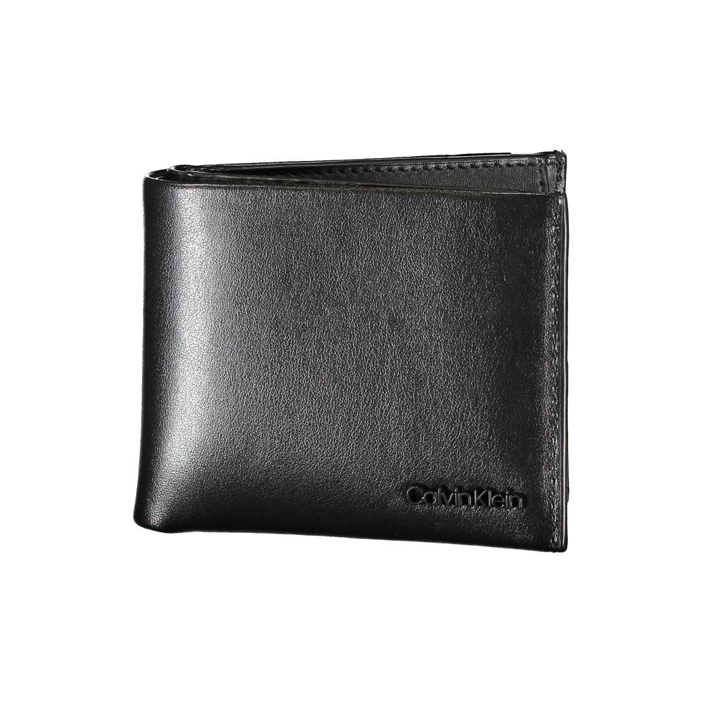 Calvin Klein elegant black leather wallet with dual compartments, coin purse, and card slots for modern style and utility.