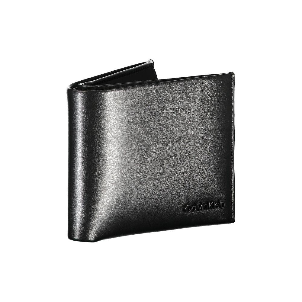 Calvin Klein black leather wallet with dual compartments, ideal accessory for modern men seeking style and functionality.