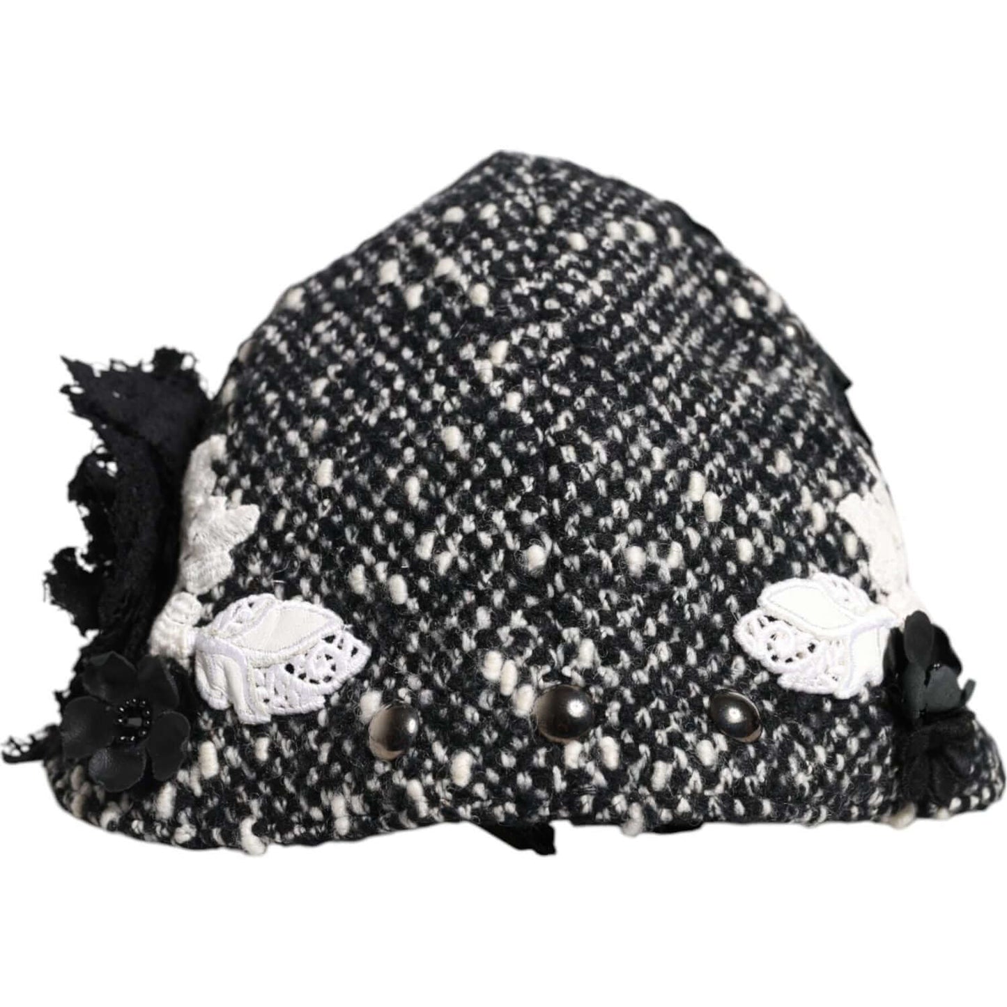 Dolce & Gabbana Black Wool White Floral Embellished Cloche Hat Dolce & Gabbana Dark Slate Gray