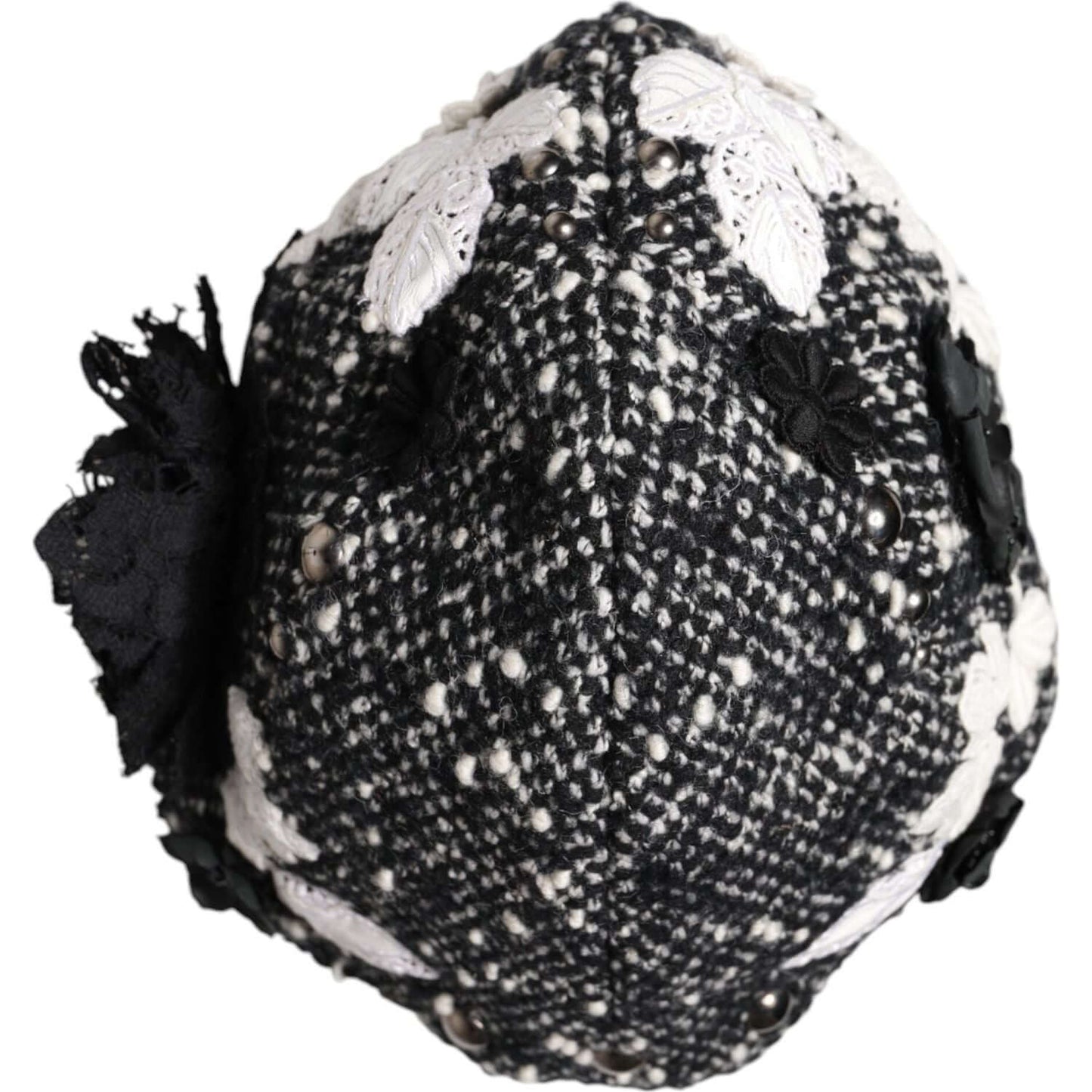 Dolce & Gabbana Black Wool White Floral Embellished Cloche Hat Dolce & Gabbana Light Gray