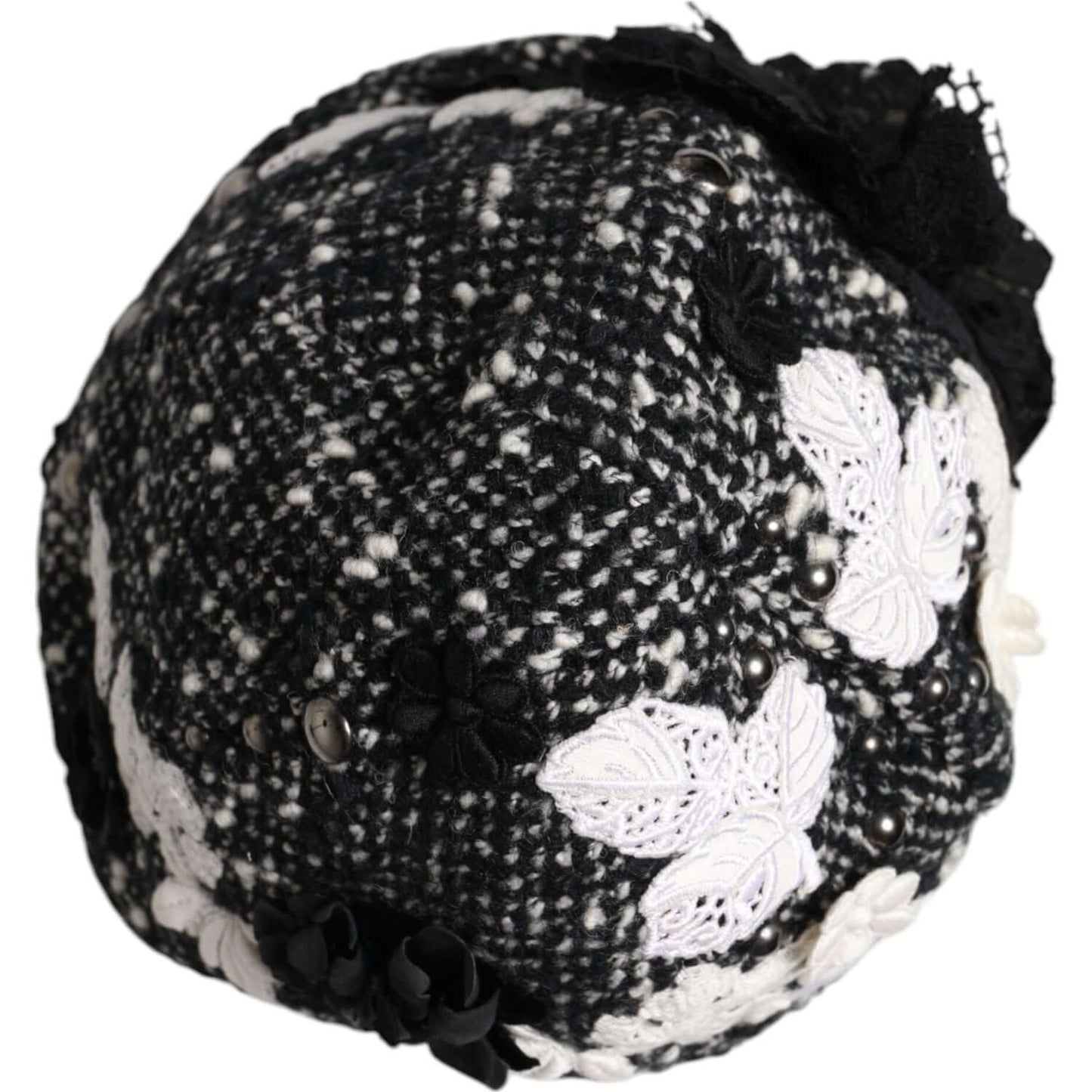 Dolce & Gabbana Black Wool White Floral Embellished Cloche Hat Dolce & Gabbana Light Gray