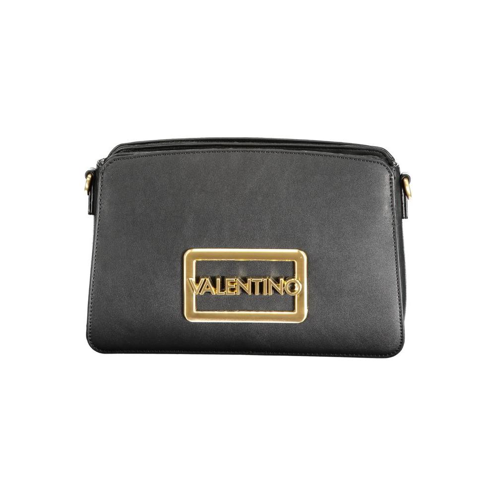 Valentino Bags black polyethylene handbag with removable shoulder handle, adjustable strap, logo, and three compartments.