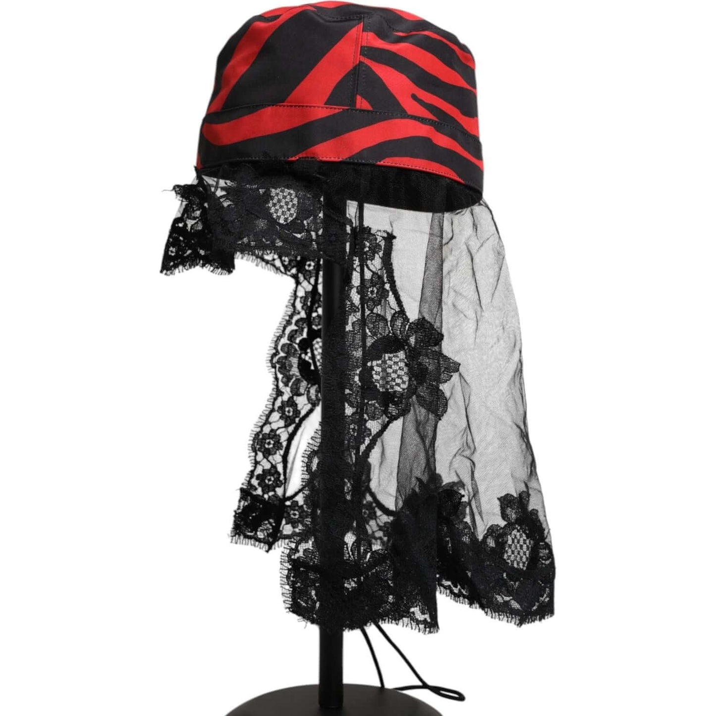 Dolce & Gabbana Black Red Stripes Lace Tulle Bucket Hat Dolce & Gabbana Rosy Brown