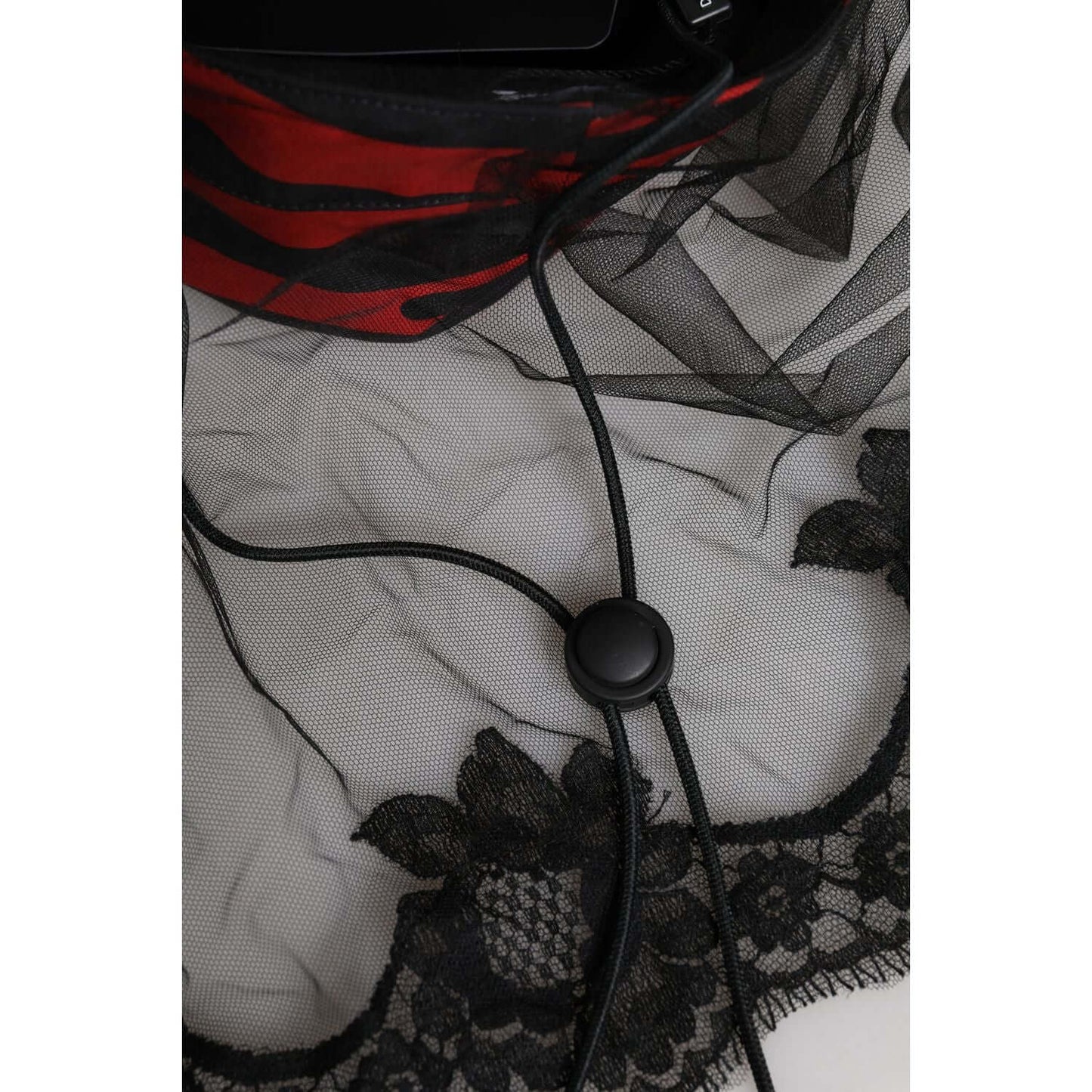 Dolce & Gabbana Black Red Stripes Lace Tulle Bucket Hat Dolce & Gabbana Black