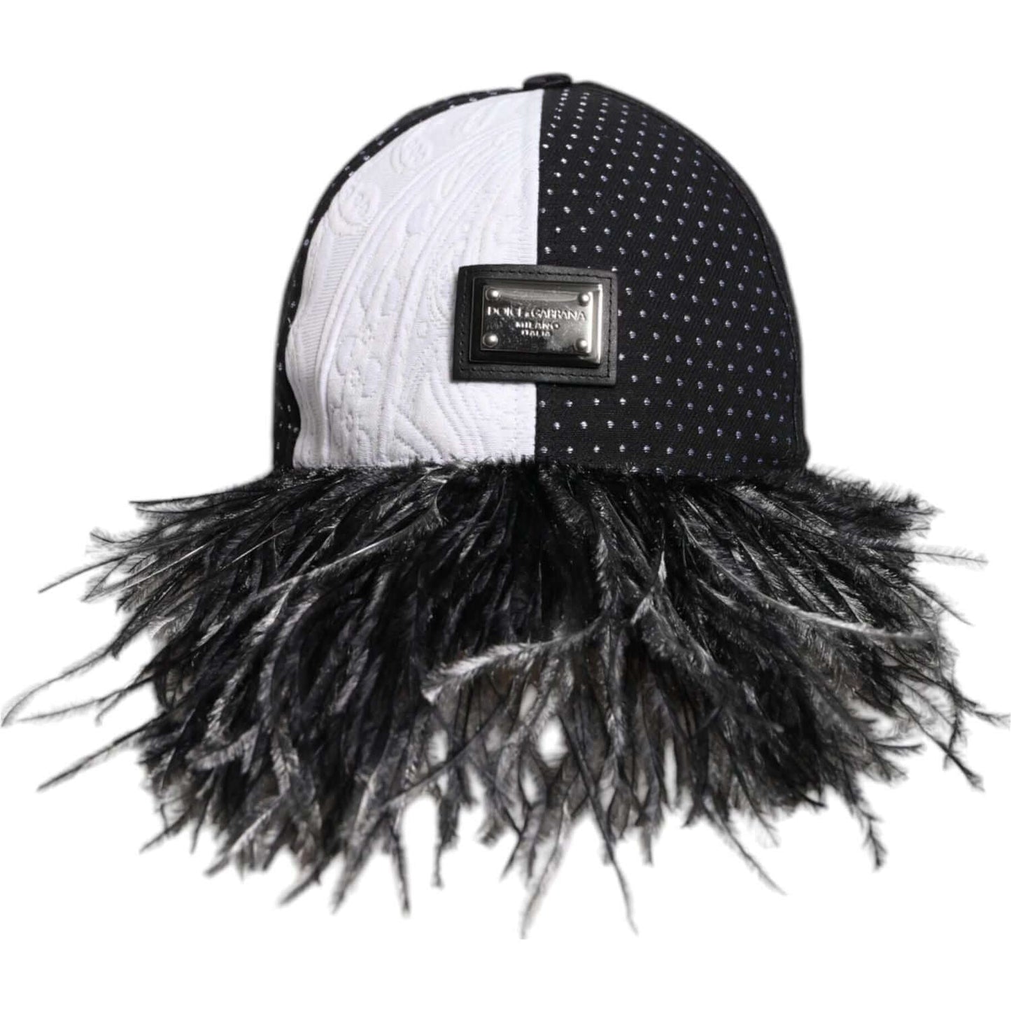 Dolce & Gabbana White Black Polka Dot Feathers Baseball Cap Dolce & Gabbana Light Gray