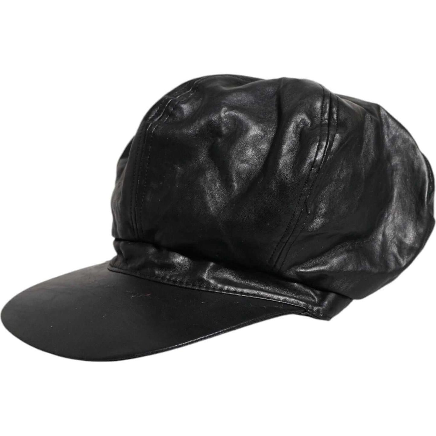 Dolce & Gabbana Black Calf Newsboy Capello Cabbie Hat Dolce & Gabbana Dark Slate Gray
