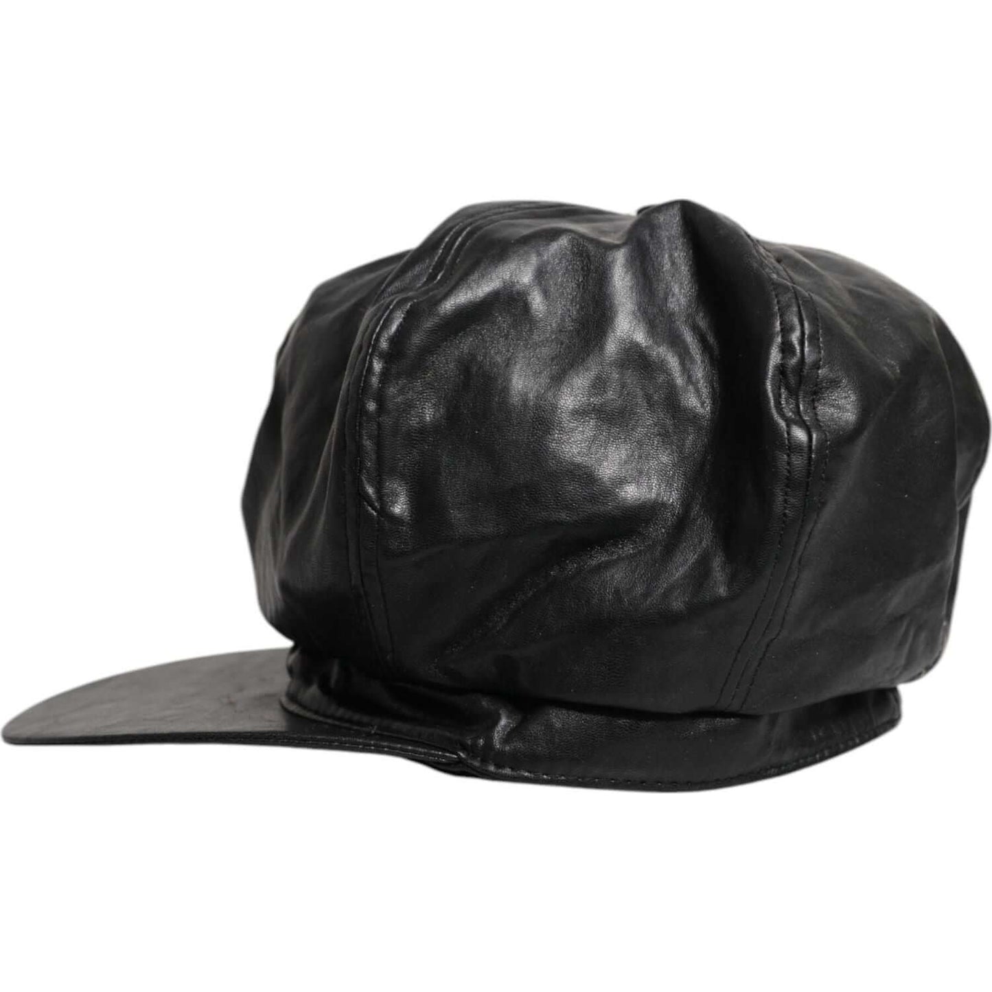 Dolce & Gabbana Black Calf Newsboy Capello Cabbie Hat Dolce & Gabbana Dark Slate Gray