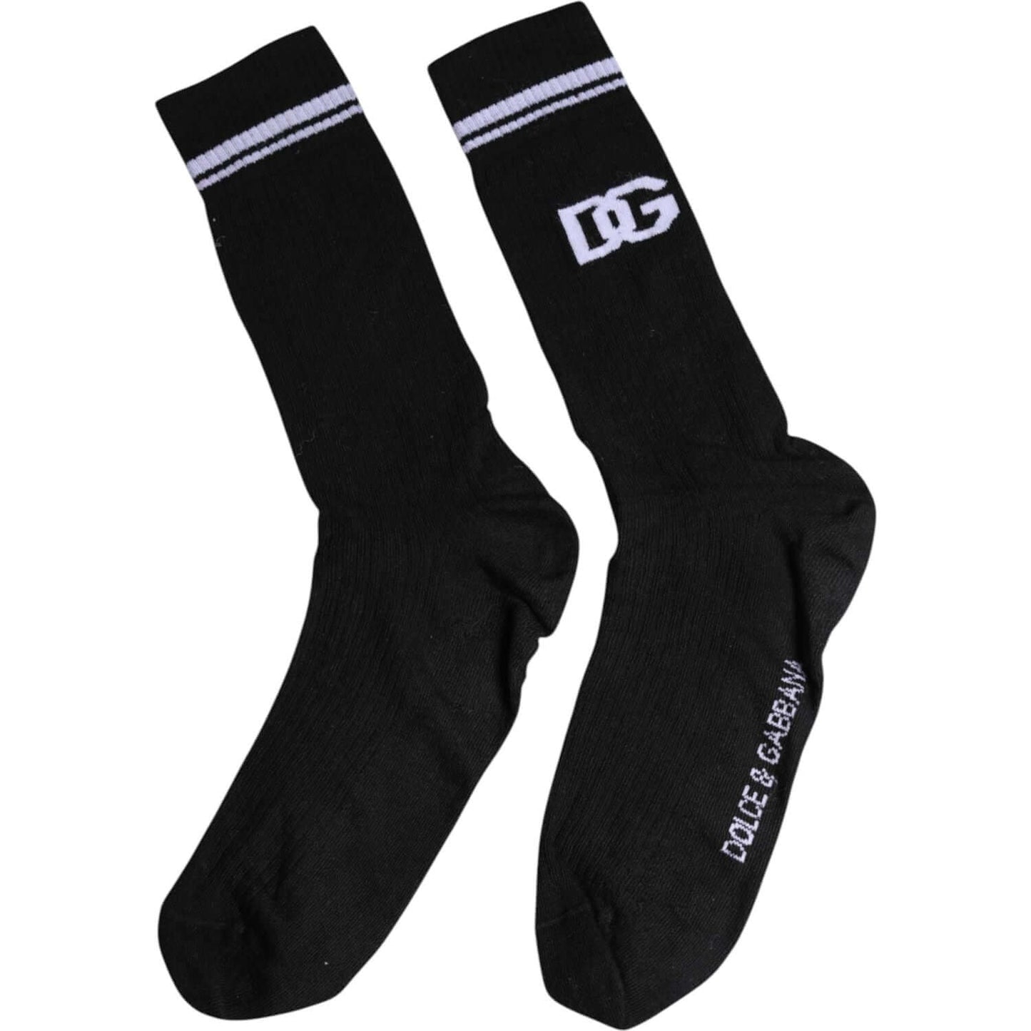 Dolce & Gabbana Black Cotton Logo Mid Calf Men Socks Dolce & Gabbana Black