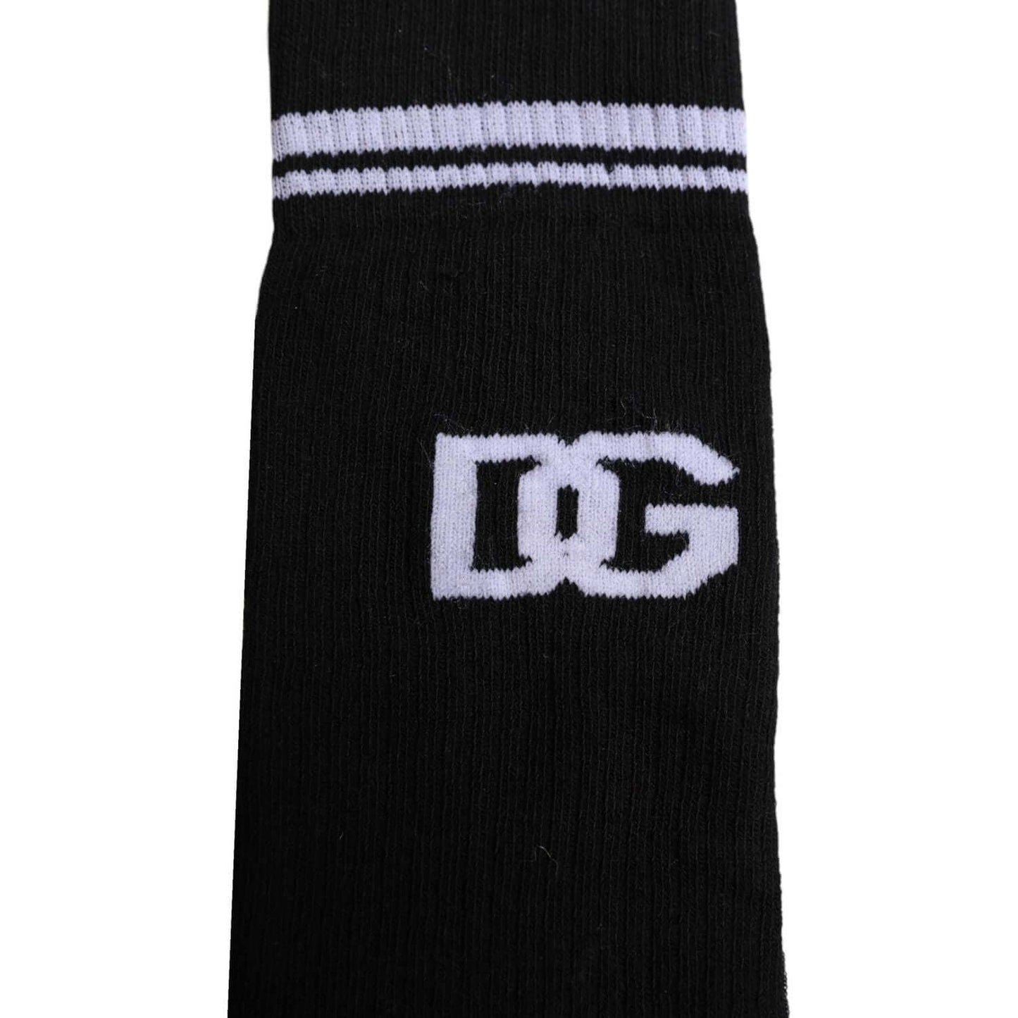 Dolce & Gabbana Black Cotton Logo Mid Calf Men Socks Dolce & Gabbana Black